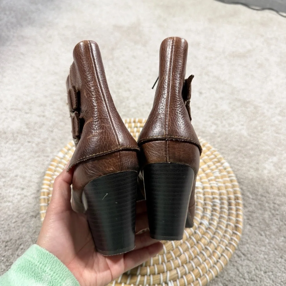b.o.c Women’s Viana Leather Booties Ankle Boots Blocked Heel Zip Side in Brown 8